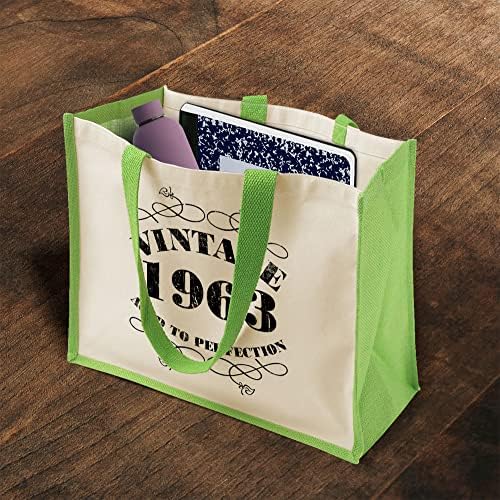 60 -ти роденденски торбички подароци за жени - торбички со памук од памук јута за купување - гроздобер 1963 година - зелена -l