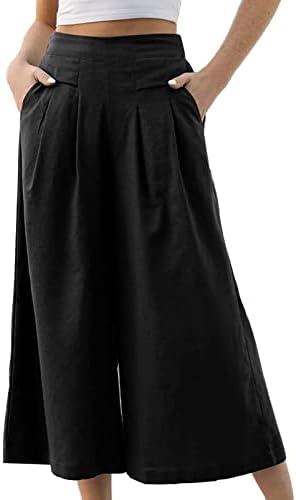 Etkia обични панталони жени паѓаат женски памук еластична половината широка нога каприс џеб обични панталони лабави женски панталони удобни