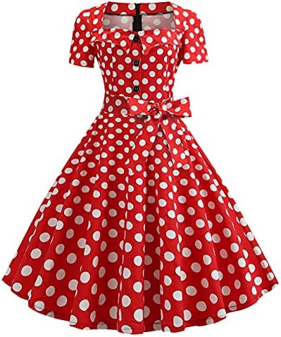 Женски пол -точка 1950 -ти ретро фустан коктел забава замав фустан краток ракав вратоврска половината гроздобер рокабили хепберн фустани