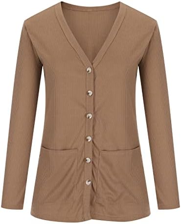 Classенски класичен долг ракав тенок плетен кардиган џемпери случајно отворено предно копче надолу кардиган палто со џебови