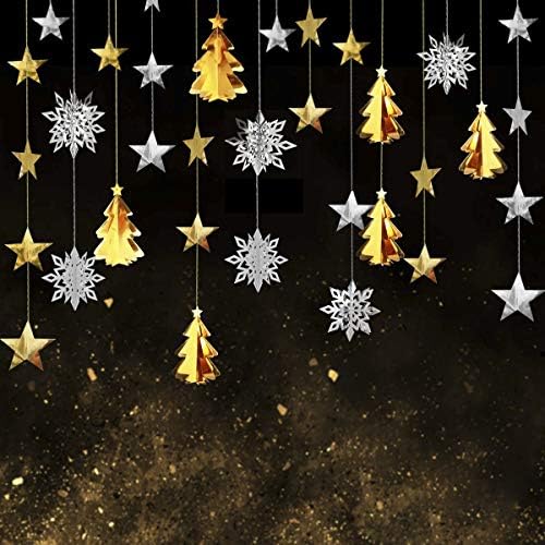 Пинкблум Божиќни Украси Клиренс-Метална 3д Венец Од Новогодишна Елка, 3Д Виси Голема Снегулка, Транспаренти Од Хартиена Ѕвезда