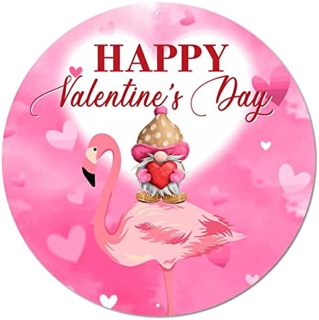 Тркалезен метален знак Среќен Денот на вineубените розови гноми и фламингорски кружен венец знак Гроздобер домашен wallид знак плакета