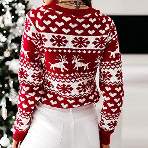 Christmasенски Божиќен џемпер ракав, снегулки џемпер за џемпер на вратот со мали снегулки џемпери мажи