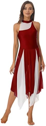 Acssuss жени лирски танц костум леотарски фустани за фустани V-вратот без грб Сплит Тул здолниште со проток на преклопување