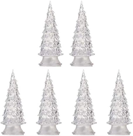 Solustre 6pcs стакло осветлена новогодишна елка предводена табела на горниот XMAS дрво фигурина вештачка Божиќна декорација дрво