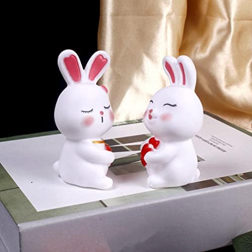 Toyvian Mini Bunny Figurines 4PCS Ден на в Valentубените Ден Бани со срцеви статуи Велигден зајаче торпи за зајаци за зајаци за свадбени