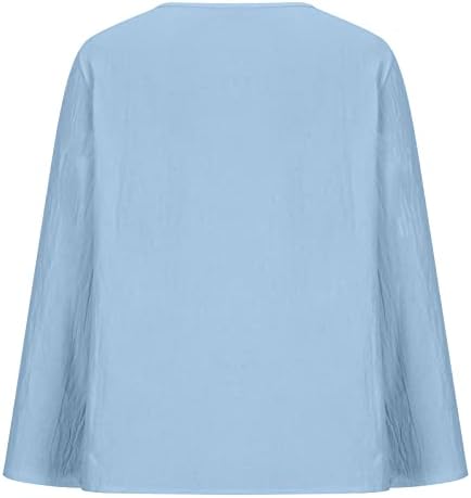 Narhbrg памук и ленени кошули за жени слатки сончогледни блузи со долги ракави пад на маички врвови дами обични работни тимови