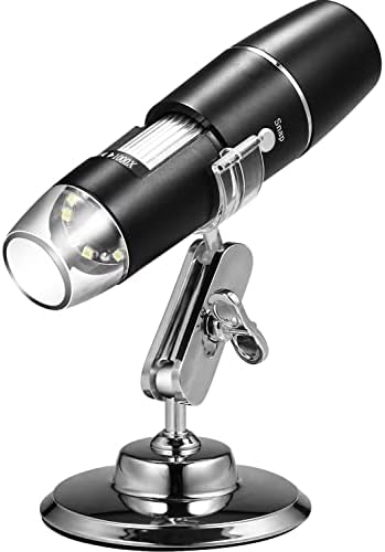 Рачен USB дигитален микроскоп со метален штанд, преносна HD 1000 X Инспекциска камера за инспекција со 8 LED светло за Android Mac Windows компјутер