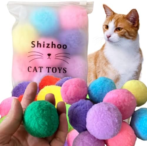 Shizhoo Premium Soft Pom Пом топки за мачиња - лесни, интерактивни, разновидни бои - кадифен играчки топки за обука и игра за маче