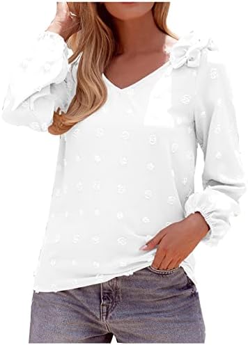 Плус големина на врвови за жени со долги ракави со долги ракави, џемпер на маички врвни цврсти блузи во боја 0 пролетни есенски