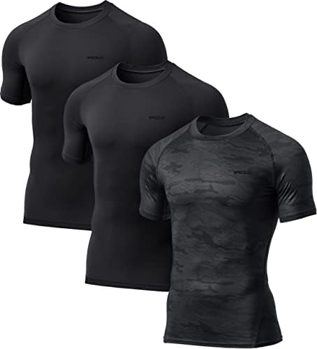 TSLA 1 или 3 PACK MEN'S UPF 50+ Брзи суви кошули за компресија со краток ракав, кошула за атлетски тренинзи, чувар на осип на спортови на