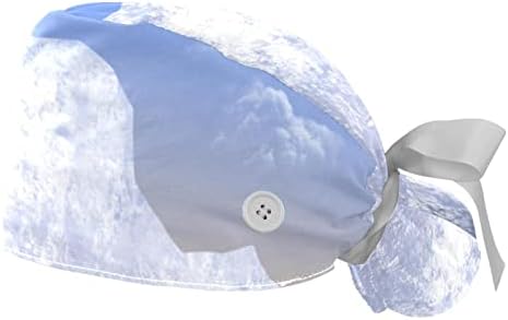 2 пакувања за работни капачиња со копче и џемпери, сино небо Снег планина прилагодлива буфантна шрафска капи конска опашка