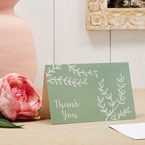 48 Спакувајте Розова И Зелена Жалфија Ви Благодариме Картички Со Коверти За Свадби, Тушеви За Бебиња, Сите Прилики, 6 Цветни Дизајни