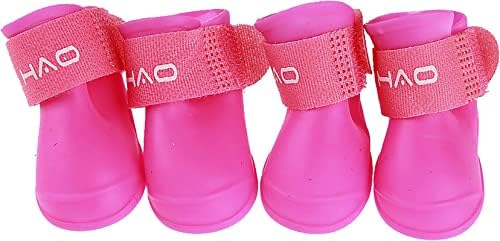 Габефиш водоотпорни силиконски кучиња чизми за дожд, чевли за дождливи денови за кучиња, заштитник на шепа на кученца со ленти розови мали
