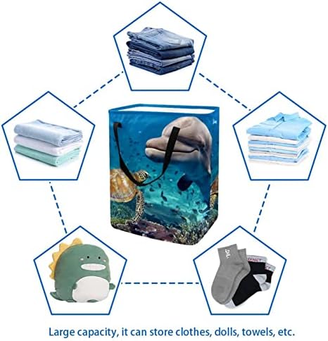 ЏРОУ Самостоен Перење Попречува Морска Желка Делфин Облека Попречуваат Голема Кошница Со Рачки За Складирање Облека Играчки Во Спална Соба