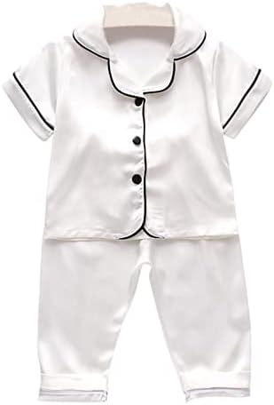 Сјајни пижами девојки бебе девојче облекување цврста боја на кратки ракави со кратки ракави надолу 2 парчиња сатен мали пижами 2т