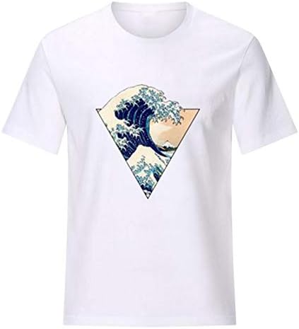 Атлетска кошула со кратки ракави од миашуи, жени маица врат, женски женски женски печатени тркалезни модни цврсти маички за маици за