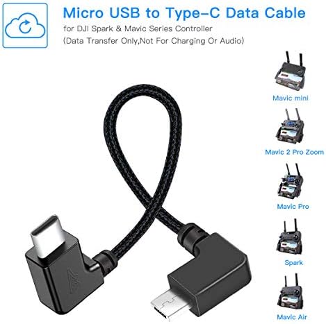 Кабел RCGeek Type-C до микро USB OTG кабел 11 инчи најлонски десен агол компатибилен со DJI Mavic Mini Mavic 2 Pro Mavic 2 Zoom