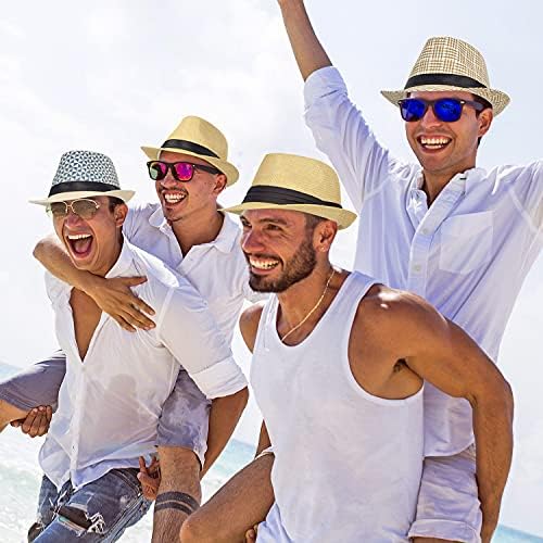 Fadachy летна слама федора капа кратка обрлана панама сонце капа Трилби плажа капа за мажи и жени