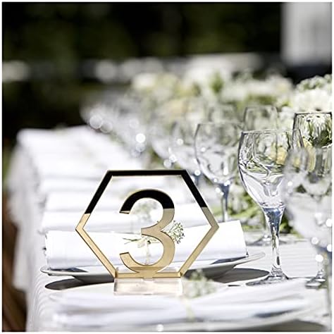 Делови XMeifei 1-20 знаци Хексагон броеви на свадбени табели со основни броеви на табели со акрилични ресторани за материјали за украси