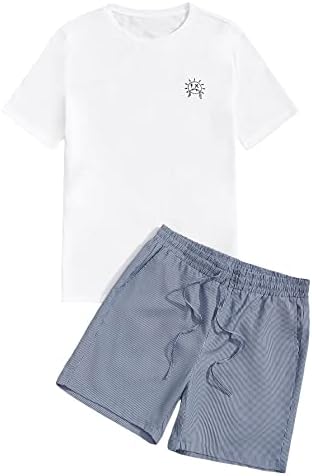 Шенх машки 2 парчиња облеки графички шарени маички со кратки ракави и шорцеви