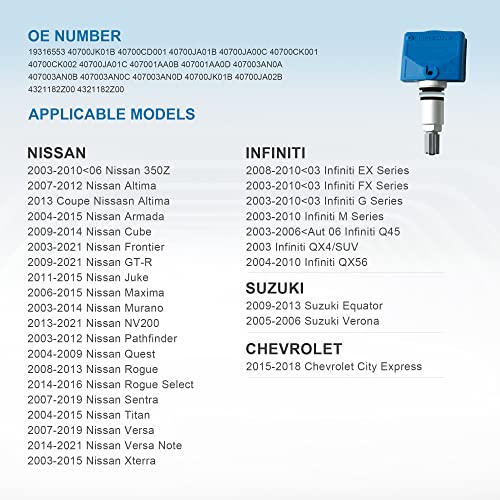 Сензор за притисок на гумата Дорната 315MHz TPMS е компатибилен со замена на Nissan Infiniti Ford Mitsubishi за 40700-1AA0B 40700-3AN0A
