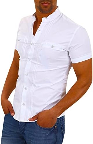Маички маички маички маички маички надолу со копчето за печатено ракав, лента со големина на лапчиња, обични мажи плус летна кошула