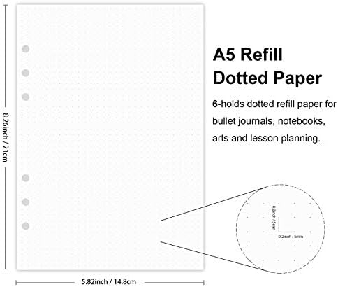 A5 хартија за полнење на A5 за Filofax Planner/Binders/Организатор, 6 удрени дупки, вкупно 300 листови/600 страници, 100GSM, бело, 5,8 x 8,2 инчи