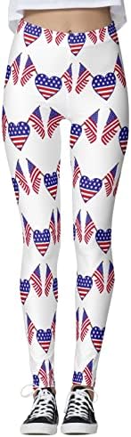 Женски јога хеланки за контрола на стомакот во САД, ленти со ленти со знаме, удобни лесни атлетски фитнес спортски спортски јога панталони