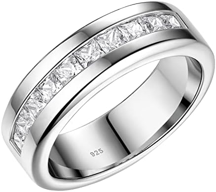 Свадбени прстени за мажи Sweetjew 925 Стерлинг сребрен прстен принцеза околу белата аааа кубна цирконија со големина 8-13