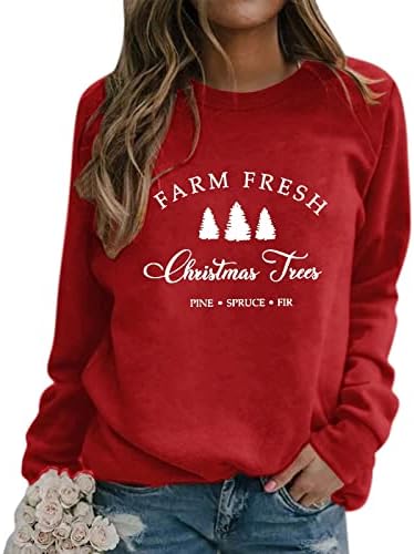 Womenенски дуксер за џемпери удобност Врвна блуза есен зимски топла слатка маичка кошула со долги ракави на ракави, Божиќ пулвер, проточен