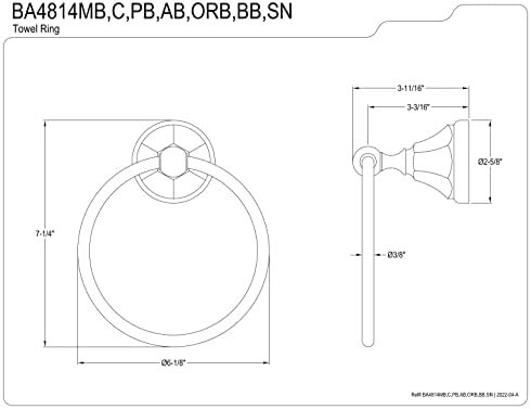 Кингстон месинг BA4814MB Метрополитен 6-инчен прстен за крпи, мат црна боја