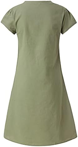 Фустани за постелнина за жени летни кратки ракави фустан од плажа лабава обична V-врат мини сандерс мода дами маички фустан
