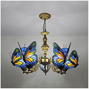 Niuyao приврзок светло витраж во стил на ламба Тифани со 3 пеперутки сенка тавански ламба Класичен гроздобер дизајн затворен декорација