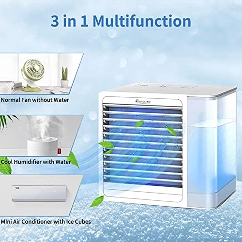 Преносен вентилатор за климатик, 3 во 1 личен ладилник и овлажнител за воздух, тивок вентилатор за ладилник за воздух со USB со 2 брзини