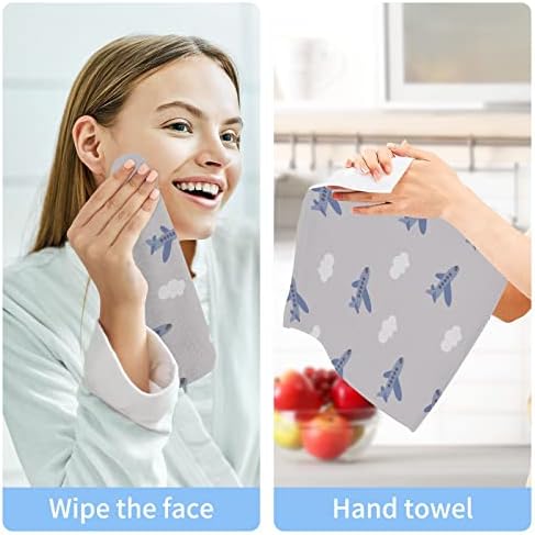 Алаза миење крпа постави сини облаци од авион - пакет од 6, памучни крпи за лице, високо апсорбирачки и меки крпи со чувство на прсти