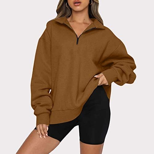 Kuaileya 1/4 zip pullover жени врвови за жени преголеми полу -зип пулвер со долги ракави за џемпери четвртина патент худи