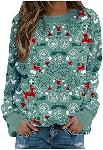 Женски џемпери паѓаат 2022 година Божиќна графичка облека џемпери трендовски блузи Chirstmas ирваси на ирваси на врвови на врвови