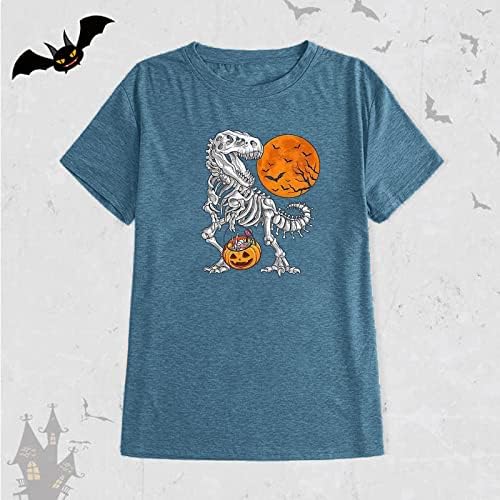 Женски падови маици од тиква Смешна кратка ракав Ноќта на вештерките Диносаурус Графички маички врвови маички за жени за жени
