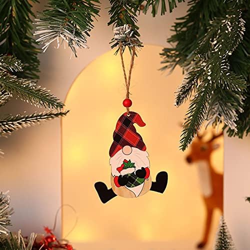 Божиќни украси насликани дрвени приврзоци за елки за еминка, безжичен старец, витраж и куки за стакло