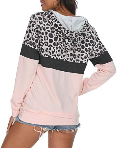 Барлвер женски обични дуксери во боја блок со долги ракави за џемпери 1/4 поштенски пулвер лесни врвови со џеб