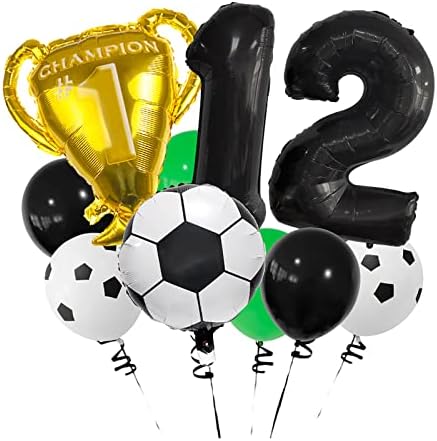 ЕСИЛП 10 парчиња Фудбалски Балони Поставени 12 Цифрени Балони Латекс Балон Конфети Балон Ѕвезда Фудбалска Фолија Милар Балон Дигитален Балон Поставен За 12-Ти Роденд