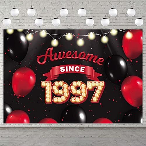 Прекрасно Од 1997 Година Среќен 25 Ти Роденден Банер Позадина Црвени И Црни Балони Навива за 25 Години Тематски Декор За Жени Мажи 25 Ти Роденден