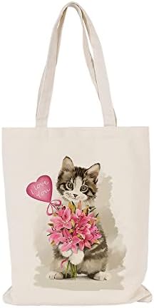 Мачка Симпатична Печатена Платнена Торбичка За Жени Чанта За Повеќекратна Употреба За Намирници Со Голем Капацитет Машина За Перење