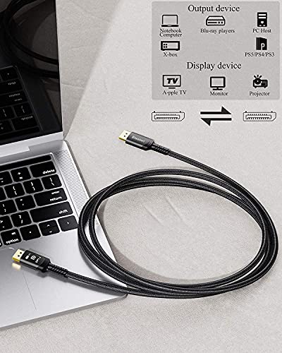 ВЕСА Сертифициран DisplayPort Кабел 10ft, Дисплеј Порта За Прикажување Порт Кабел, 8K DP Кабел 1.4/2.0 Поддршка 8K@60Hz 4K@144hz