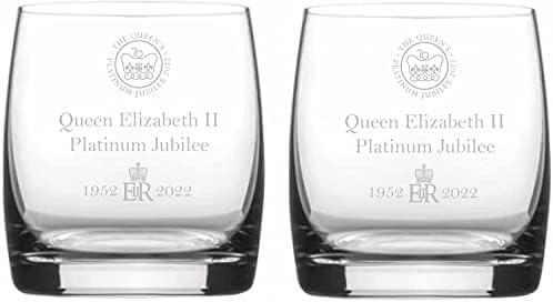 Чичи Подароци Дартингтон Кристал Кралицата Елизабета ВТОРА Платина Јубилеј 70 Години Виски Тамблер Сет