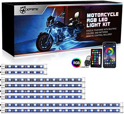 Xprite Bluetooth RGB МОТОЦИКЛ Underglow LED Светлосни Комплети, w/Безжичен Далечински Управувач Повеќебојни Мотоцикли, АТВ, UTV Подводни
