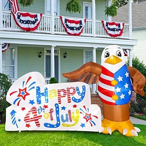 Забава забава со 8 метри со должина на надувување на 4 -ти јули патриотски орел знаци Декорации Меморијален ден предводен удар осветлен декор во