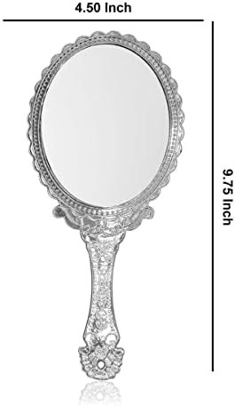 Далал 11,5 инчи рачно огледало, рачно огледало со рачка, преносно огледало, лична шминка пластична тркалезна огледало - сребро