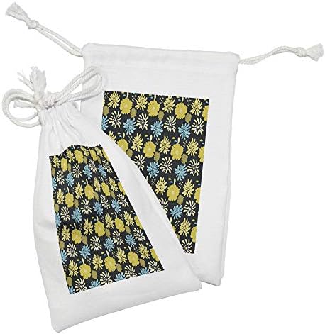 Ambesonne цветна ткаенина торбичка сет од 2, јасмин маргаритка Peony пајак мама спреј различни типови цвеќиња букет, мала торба